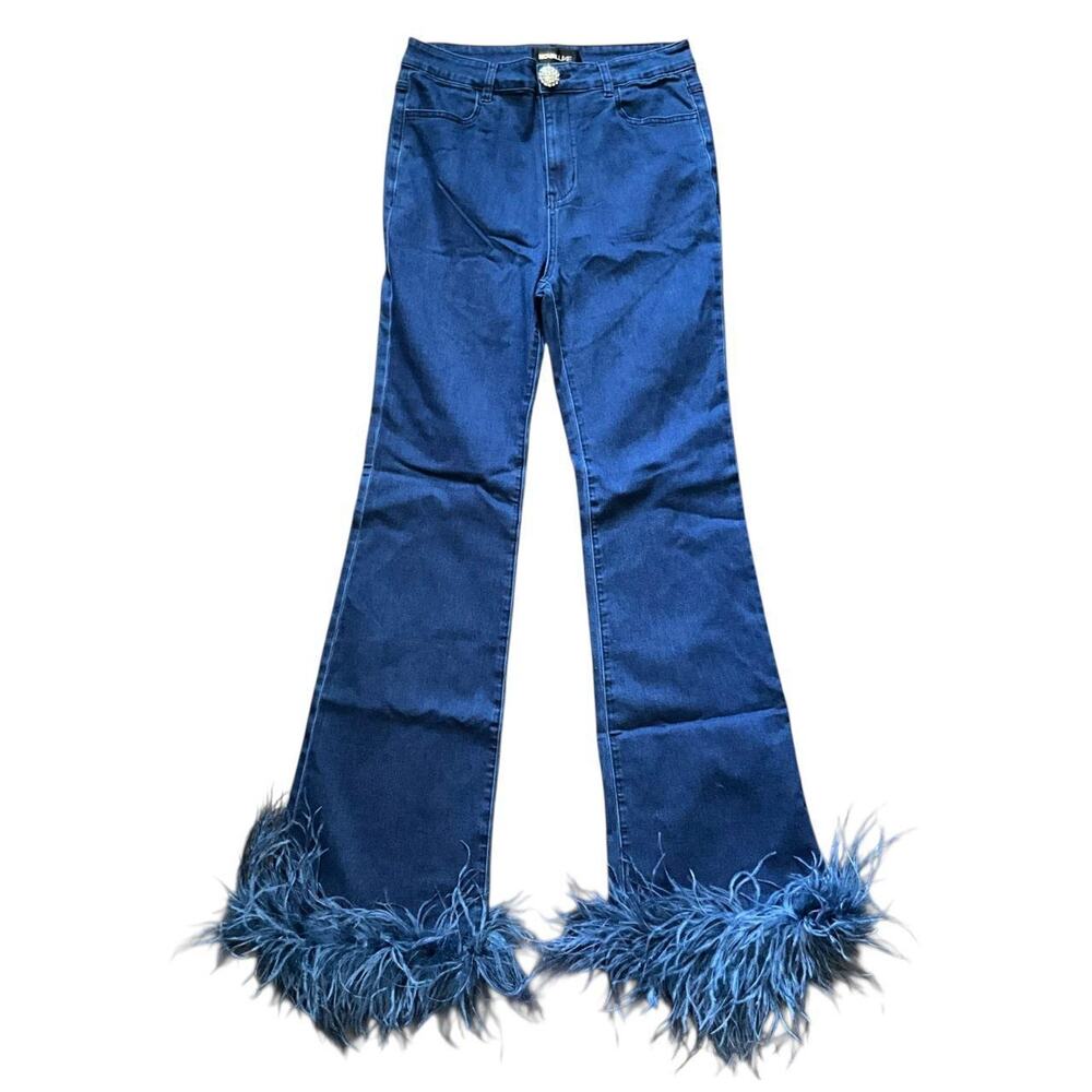 Nova Luxe Blue Tali Feathered Jeans: Modern